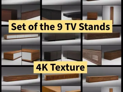 Set of 9 modern wood TV Stands Low-poly 3D model