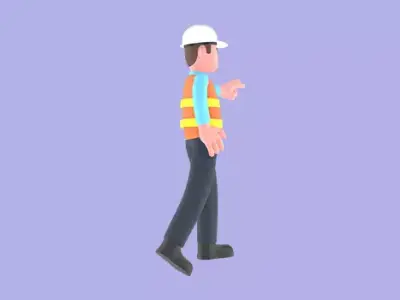 Stylized 3D Male Architect - Cartoon Walking and Pointing Pose 3D model