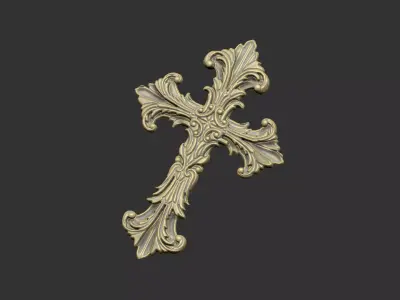 The cross design pattern leave floral  church 3D print model