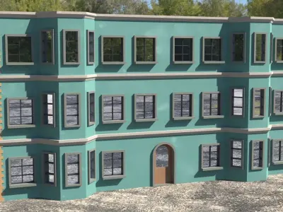 Building 3D model with windows and balconies Low-poly 3D model
