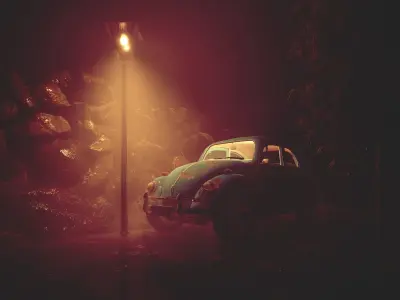 Rustic car animation scene Low-poly 3D model
