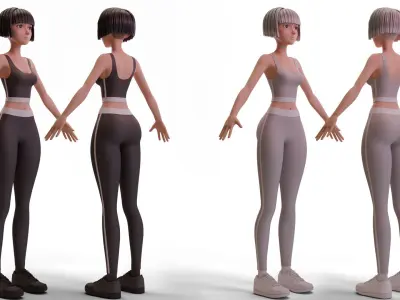 Stylized Fitness Girls 3D Model Pack