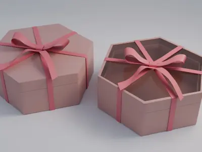 Gift Box Hex shape with Ribbon Low-poly 3D model