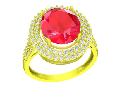 Luxury Oval Gemstone Halo Ring 3D Model for Fine Jewelry 4487 3D print model