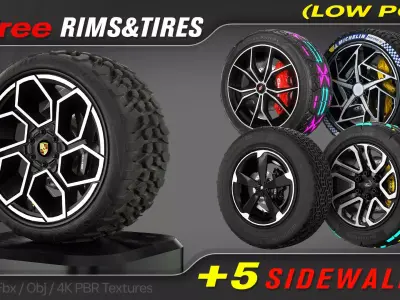5 Free Tires And Rims Free low-poly 3D model