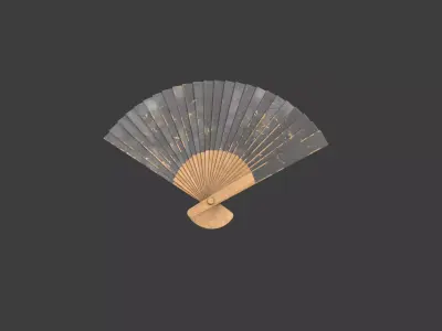 Black Wooden Handheld Fan Low-poly 3D model