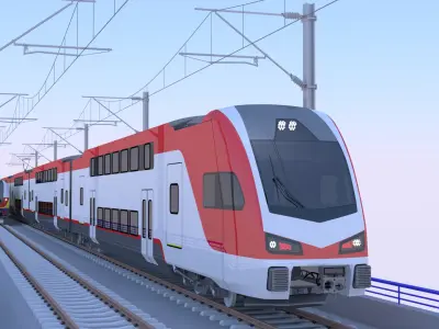 American trains on bridge 3D model