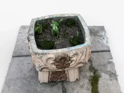Photorealistic 3D scan of concrete abandoned empty planter Low-poly 3D model