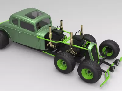 Hot rod six-wheeled 3D model