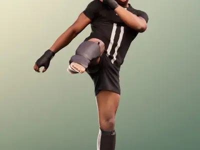 Kendal 12075 - Black Man Kick Boxing Low-poly 3D model