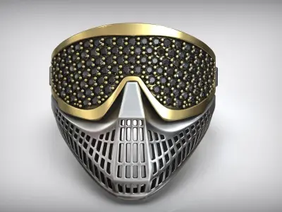 Paintball Gems Mask Blackened Silver Ring 3D print model