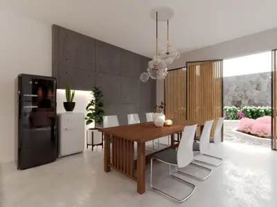 white interior and garden 3D model