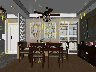 Modern American Style Dining Room Design 3D model