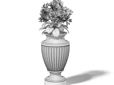 Stone Vase with Flowers 3D Model 3D model