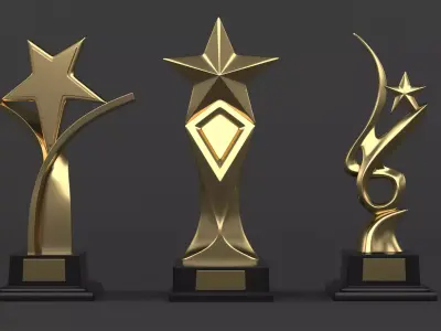 Gold Trophy Cups 3D model 6