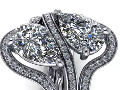 Modern TearDrop pear Shape 2 stone ring BirthStone 3D print model