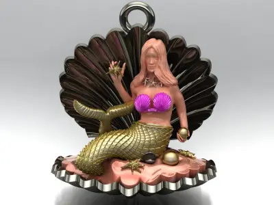 Mermaid Jewelry Pendant Starfish Mussel Shell 3DM STL 3D Model  3D print model