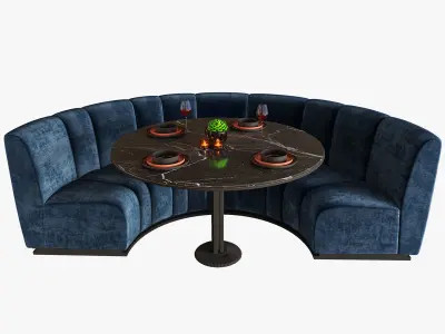 Round Restaurant Cafe Sofa Tableware part2 3D model