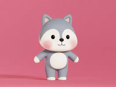 Wolf Cartoon Character Chibi Kawaii  Low-poly 3D model