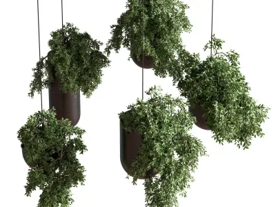 IndoorPlantsHangingPotMetalVase01 five pendant lights hanging... 3D model
