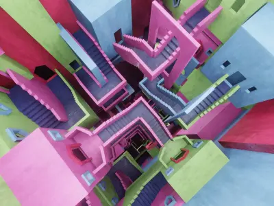 Squid Game colorful intricate staircase Low-poly 3D model