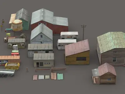 Lowpoly Buildings Collection and structures Free low-poly 3D model