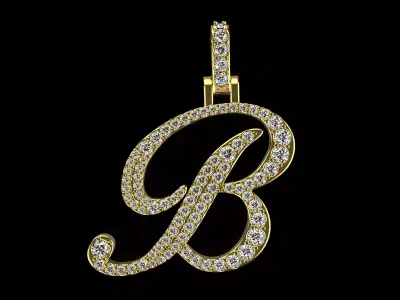 Pendant B 3d model initial gold with diamonds 3D print model