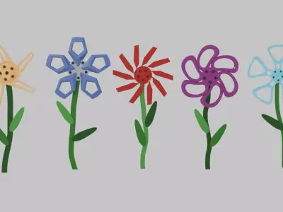 Car Rim Based Fence Flowers Low-poly 3D model