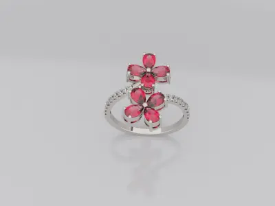 Exquisite Floral Ruby Ring  Elegant Jewelry Design 3D print model