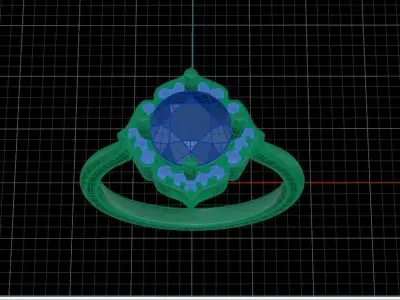 Round Diamond Ring with Custom Halo Engagement Ring  3D print model