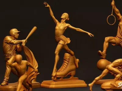 Golden Sports Statue Pack VOL1 Low-poly 3D model