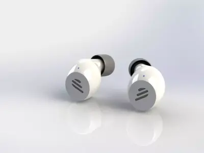A pair of Bluetooth headsets modeled using SOLIDWORKS 3D print model