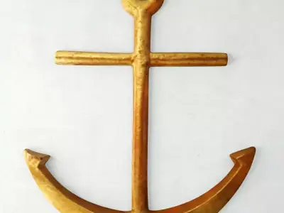 Vintage Nautical Folk Art Painted Gold Anchor 3D model