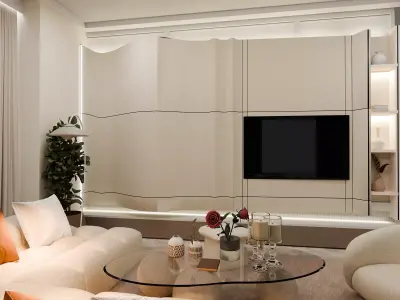 Luxury Modern Living Room Interior Contemporary Neutral Design Low-poly 3D model