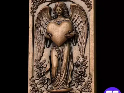 Angel with Heart Bas-Relief 3D print model