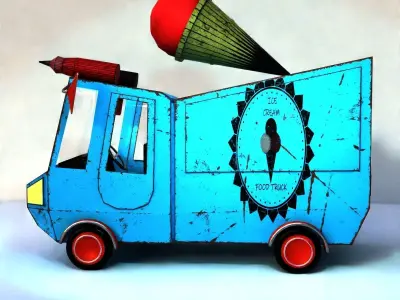 low poly ice cream car Low-poly 3D model