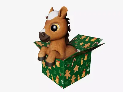 Baby Horse in the box 3D Printable and low-poly Low-poly 3D model