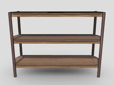 Shelf 6 wooden with three shelves Low-poly 3D model