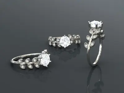 Thin Vines Leaf Engagement Ring 1ct 3D print model