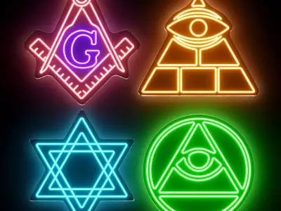 Square Compasses and Illuminati Eye Neon Signs 3D model