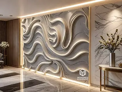 modern panel wall decor set wall relief mural CNC 75 3D model
