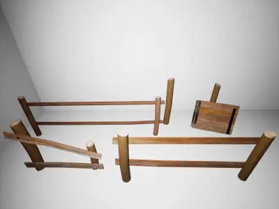 Low poly wood fence and gate Low-poly 3D model