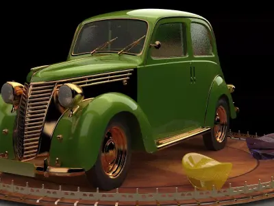 Chinese gold ingot with classic car 3D model