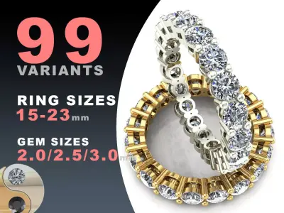 Eternity diamond rings set 3D print model