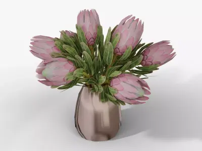 Protea Bouquet in Vase Low-poly 3D model