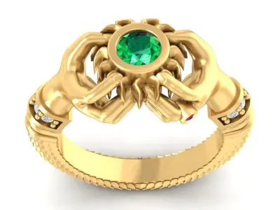 Chinese Dragon Emerald Ring Men Jewelry  2202 3D print model