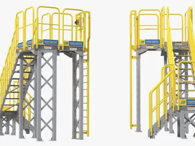Industrial Steel Catwalk Stairs 3D model