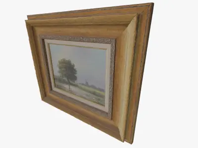 3D Scan Old Painting with classic gold frame 4 Low-poly 3D model