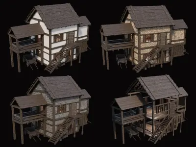 Medieval Village Pack 10 - 4 Assets - 4K Textures Game Ready Low-poly 3D model