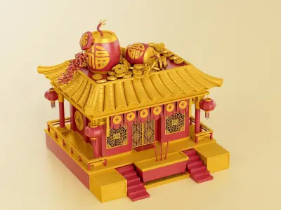 Chinese New Year Festive Scene Traditional Cartoon Scene 3D model